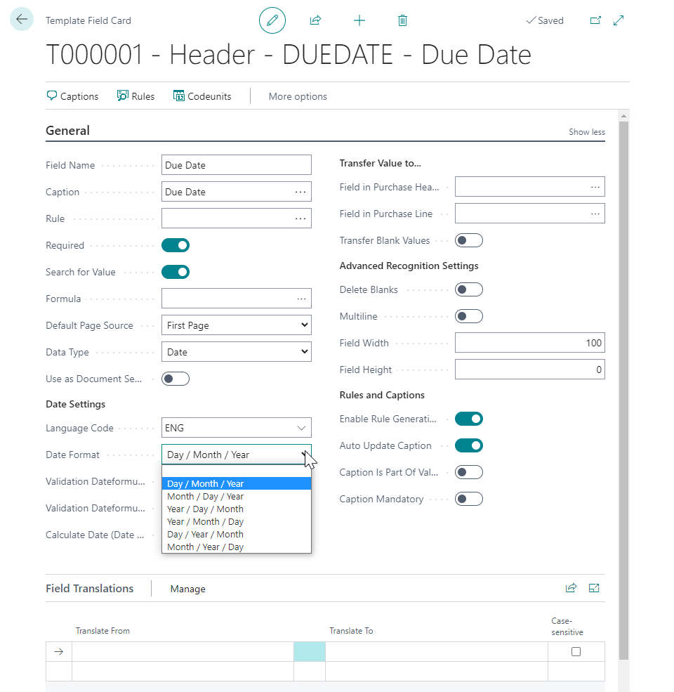 Template field card customize