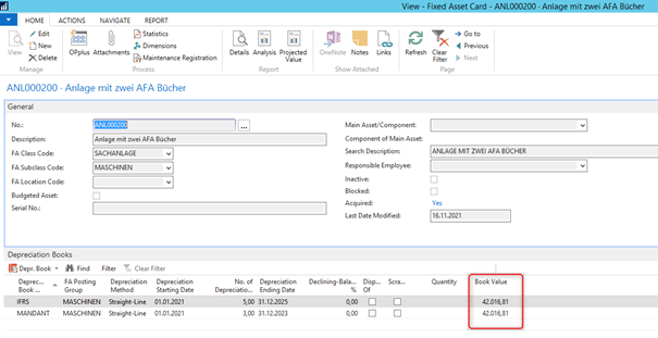 Fixed Asset Card Book Value