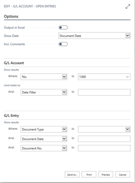 G/L Account - Open Entries