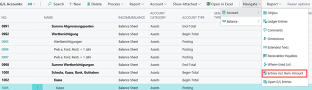 Action Entries incl. rem. Amounts