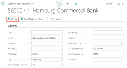 OPplus button on bank account card