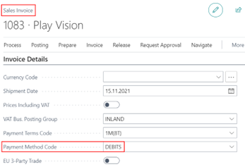 Payment Method Code on Sales Invoice