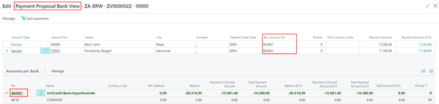 Overview per bank account