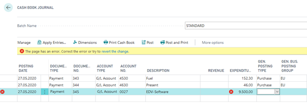 Error in Cash book