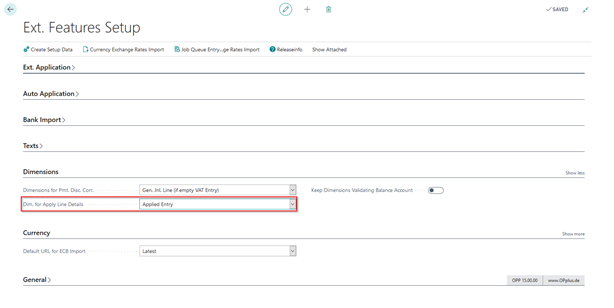 Ext. Features Setup Dimension setup