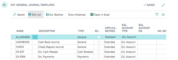 Ext. General Journal Templates