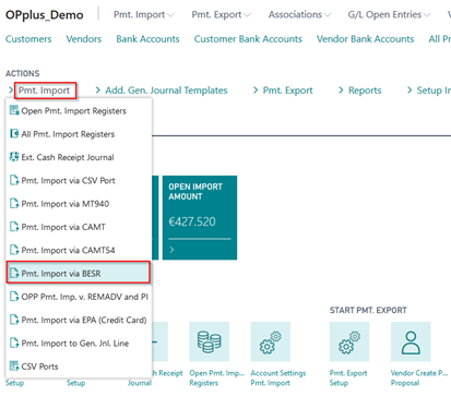 Import Via BESR Menu