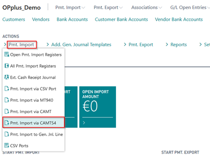 Import Via CAMT54 Menu