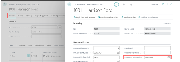 Document Entrance Date field