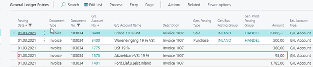 Positive VAT Entry