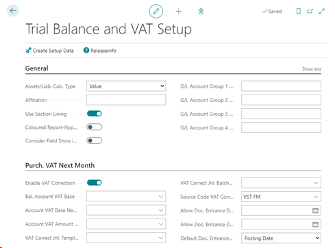 Trial Balance Setup