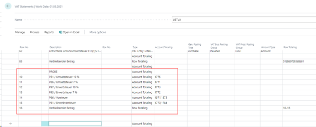 Validation of the VAT G/L accounts